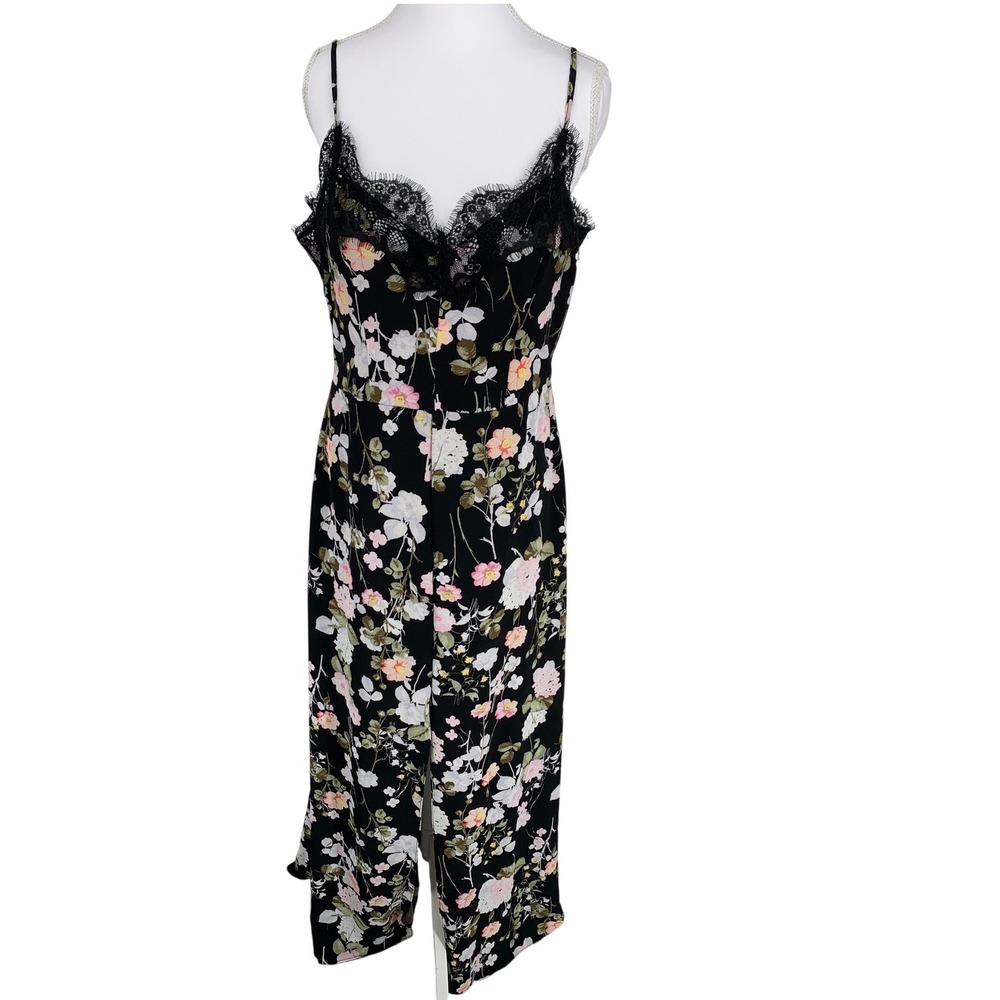 Premier Amour Size 10 Floral Lace Trim Maxi Dress Slit Lined